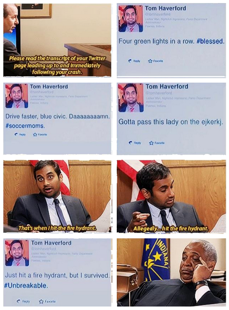 Texting and driving. Parks and Rec.