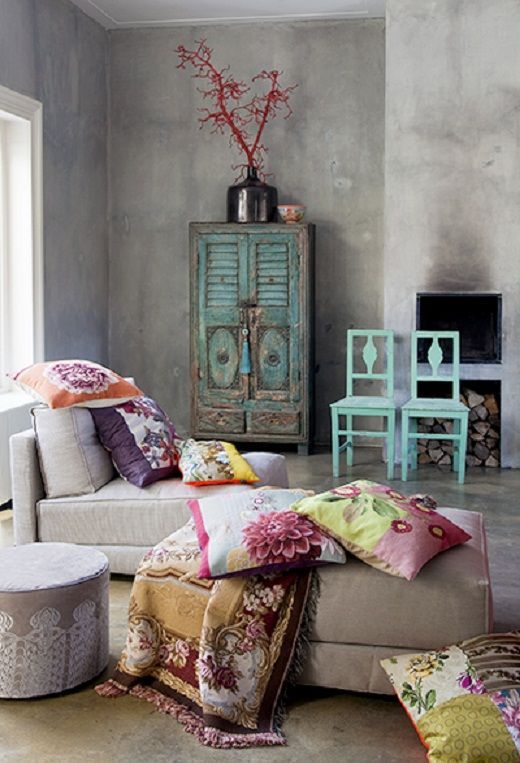 20 Amazing Bohemian Chic Interiors. Normally I hate concrete walls but this look