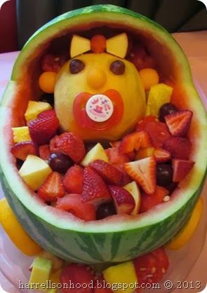 Baby shower brunch ideas– fruit baby in a watermelon carriage
