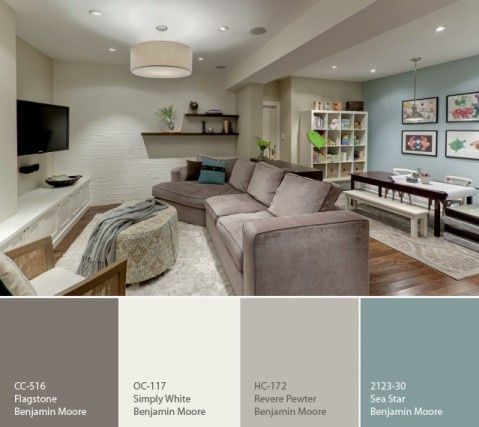 Benjamin Moore grey and blue paint colors – love these colors. Living room!! | C