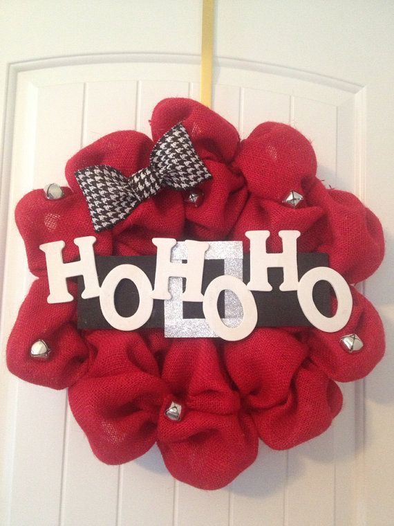 Christmas Burlap Wreath- Ho Ho Ho on Etsy, $55.00
