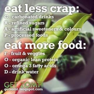 Eat less c.r.a.p. ; Eat more f.o.o.d.