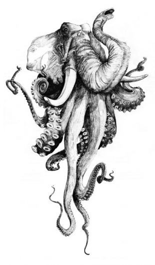 Elephant Octopus Tattoo | Artist Unknown