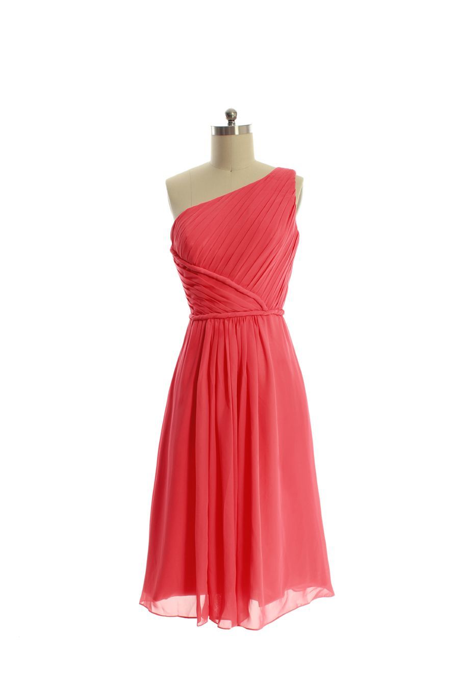 One shoulder chiffon dress with natural waist