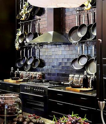 Pots and pans | dark | tile | backspash | kitchen | remodel | redesign | design