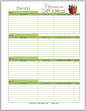 Printable Christmas Gift Idea Planners (includes family, relatives, family and s