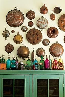 vintage copper on display for kitchen decoration