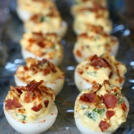 Bacon Jalapeno Deviled Eggs 12 large eggs, hard boiled and peeled  1 cup mayonna