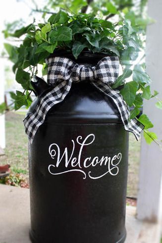 Recycled “Welcome” Milk Can : Gallery : A Cherry On Top–would love to recreate