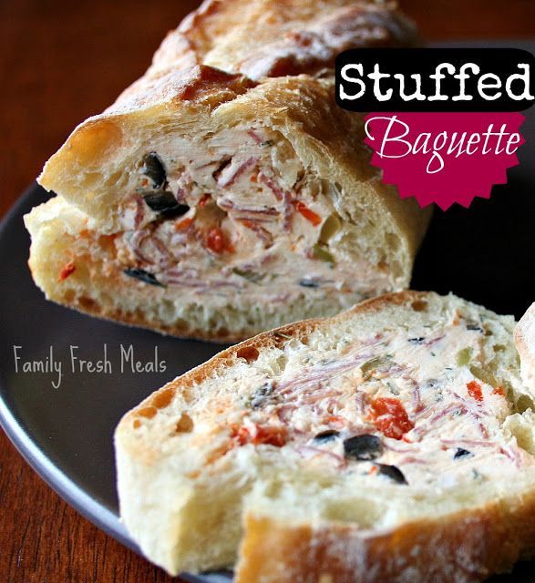 Stuffed Baguette –  Makes about 24 slices -baguette about 14 inches long (the on