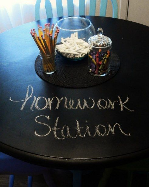 A chalkboard homework table. Instead of using scratch paper. genius!!! such a cu