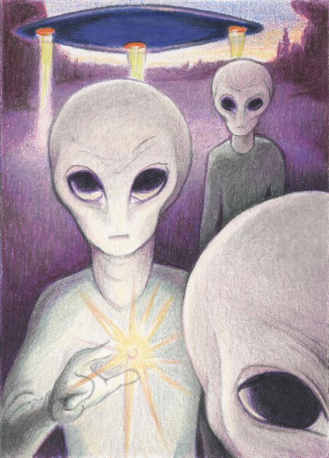 Alien Offering Drawing  – Alien Offering Fine Art Print