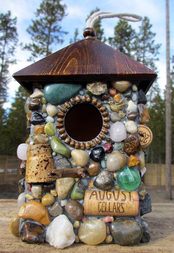 Birdhouse with Wine Corks and Rocks-a very fun way to use your wine corks & fun