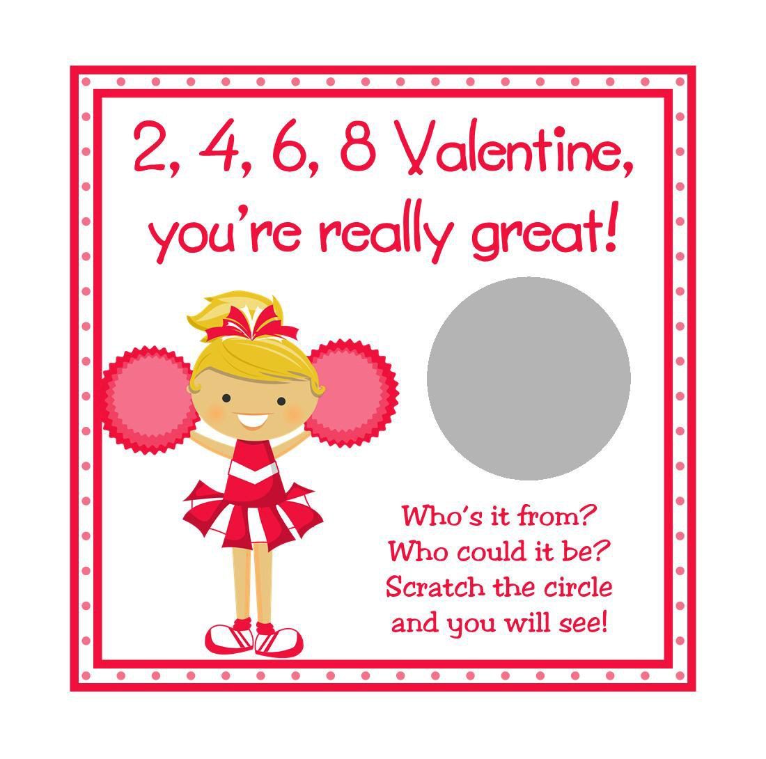 Cheerleader Personalized Valentine Scratch Off Cards