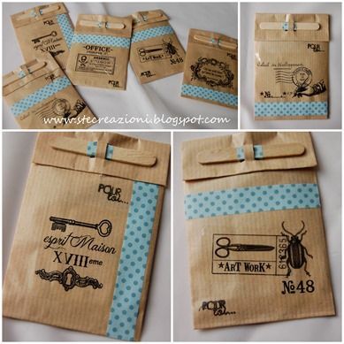 Hand-stamped gift bags decorated with scrapbooking paper or washi tape – I love