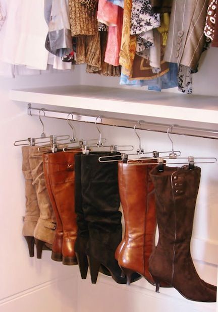 Keep your boots from dust and the leather from creasing by hanging on pants hang