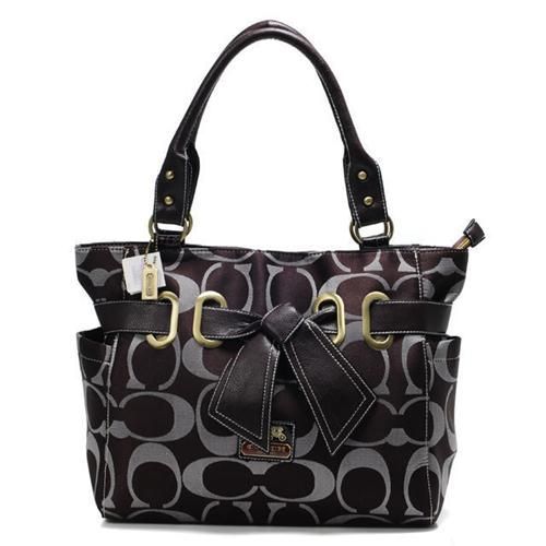Look Here! Coach Poppy Bowknot Signature Medium Coffee Totes ANA Outlet Online