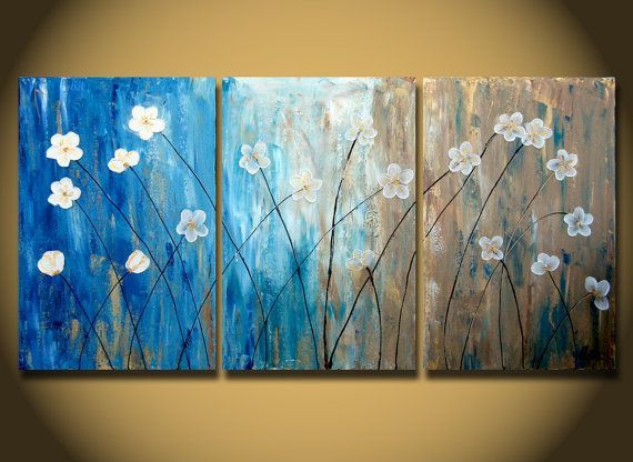 Original FLOWER PAINTING, Abstract White Daisies, Textured Impasto Blossoms, Con