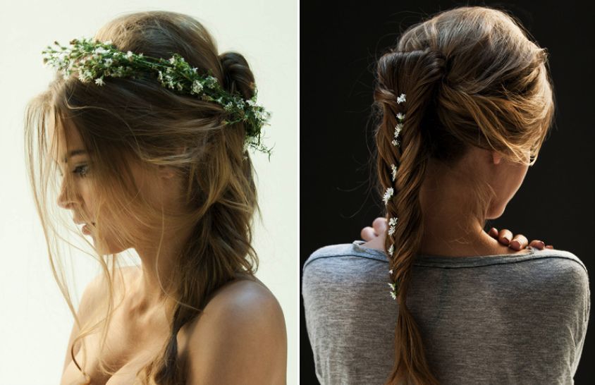 Beautiful Loose Braids coupled with Tiny Flowers is a soft look.  I would do thi