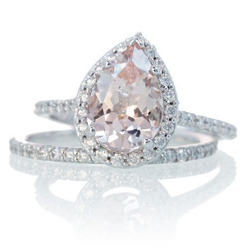 Bridal Set with Matching Band 14K White Gold Pear Cut by samnsue, $1650.00