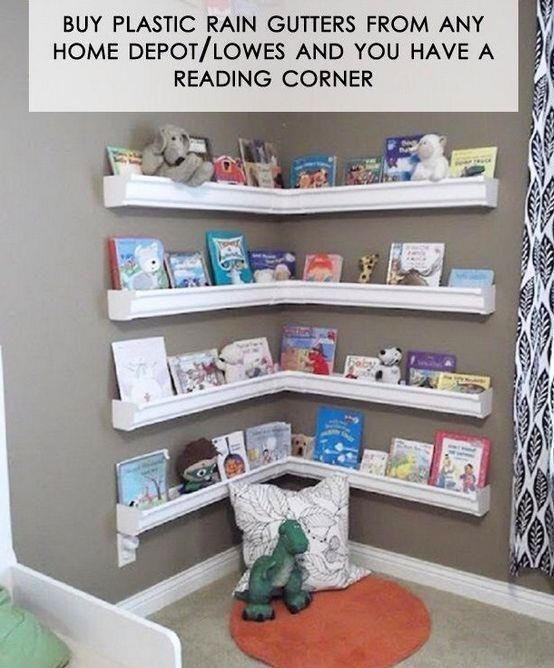 Buy any rain gutters from Home Depot or Lowes and BAM! Reading Corner for the ki