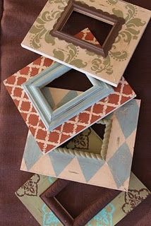 DIY picture frames… glue a smaller painted frame onto a large flat frame that