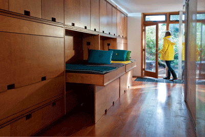 Love this for kids – murphy beds in a tiny west coast cabin.