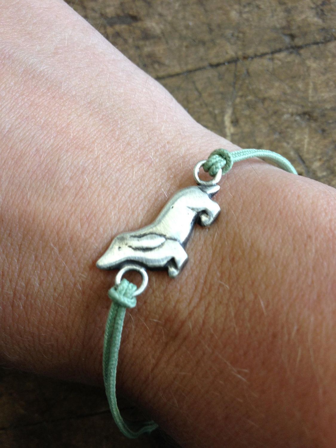 Mini Sterling Silver Dachshund Friendship Bracelet with Textile Cord