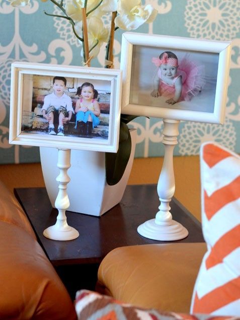 Pedestal Photo Frames     Up-cycle inexpensive thrift store frames and candlesti
