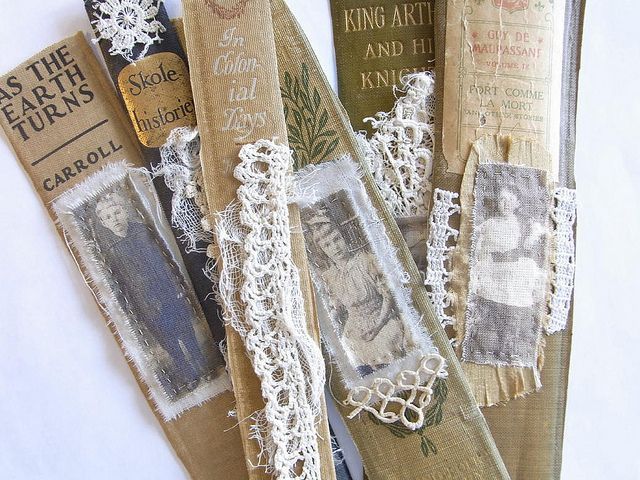 Pretty Lace Bookmarks that are created from old book spines…DIY project