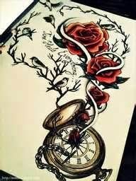 Rose And Stop Watch Tattoo Design. I would love to get this on my thigh