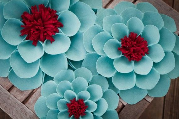 SALE Aqua and Red Wallflowers set of 3 by LilacSaloon on Etsy
