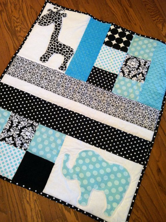 Sale Handmade Baby Quilt with Elephant Applique Ready To Ship via Etsy