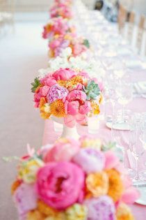Style Me Pretty bright and vibrant floral table decorations