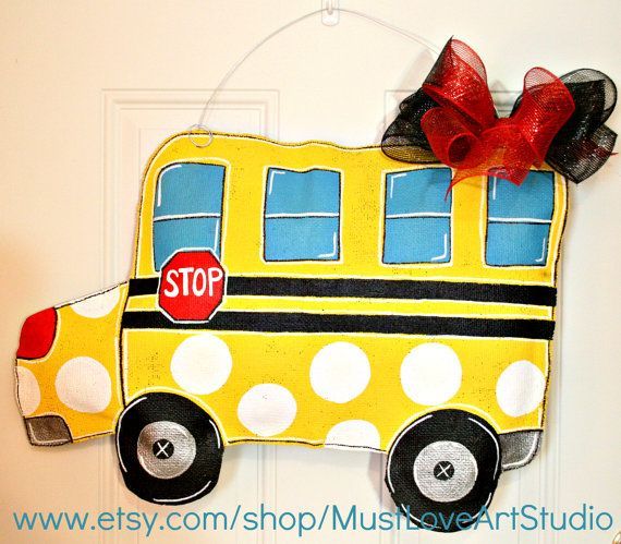 Teacher School Bus Burlap Door Hanger by MustLoveArtStudio on Etsy, $35.00