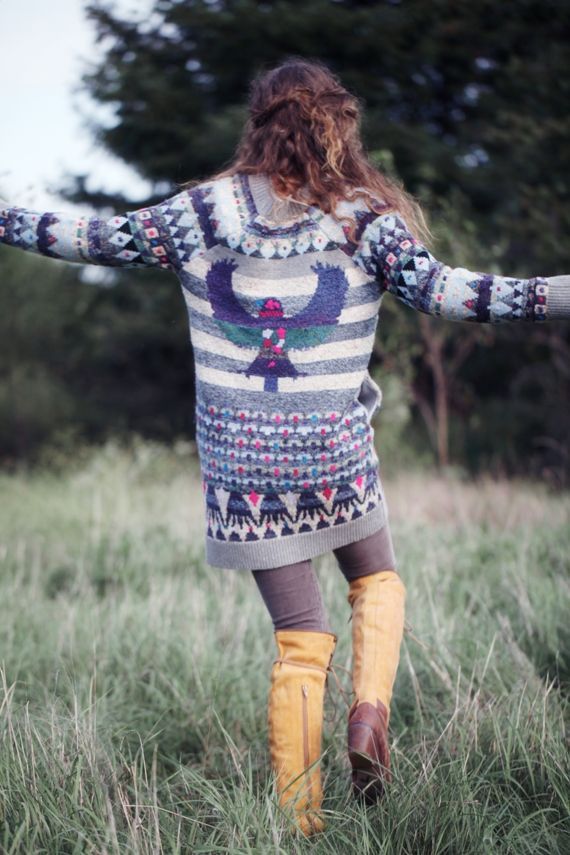 Tribal prints and chunky knit sweaters – perfection. (Free People)