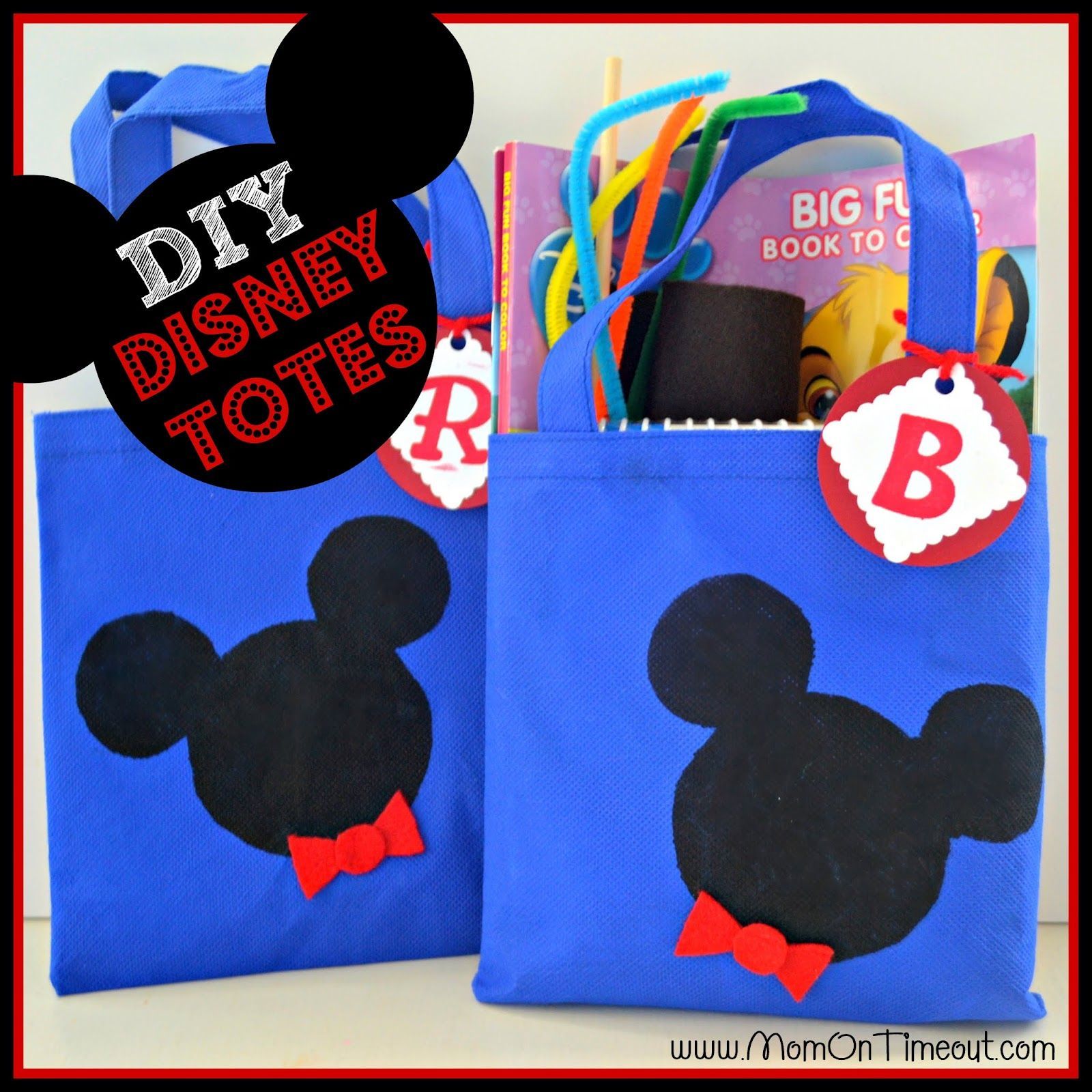 Use the cheap $1 bags from target. Cute! {DIY} Disney Tote Bags! {Craft} – Mom O