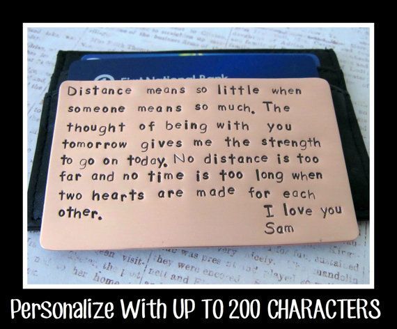 Wallet Insert Card, Hand Stamped Copper 7th Year Anniversary Gift Men Groom Husb