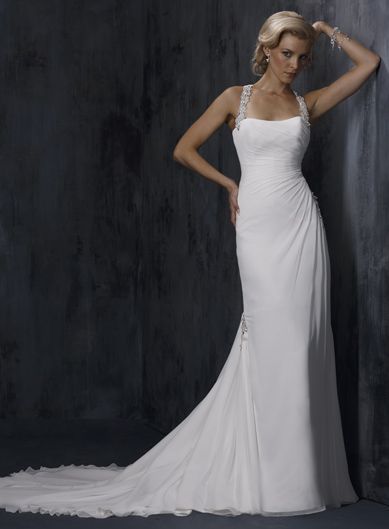 A-line Sleeveless Chiffon Floor-length bridal gown