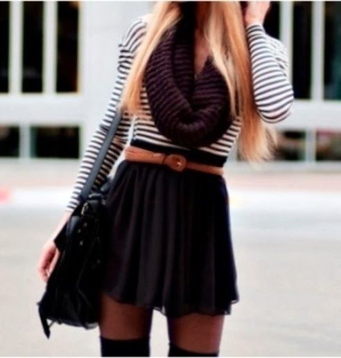 Adorable scarf, sweater and skirt for fall