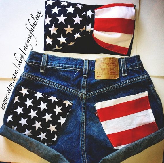 American Flag High Waisted Shorts with matching American Flag Bow Bandeau.