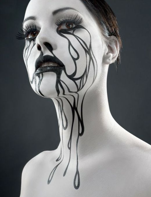 black-white halloween body painting