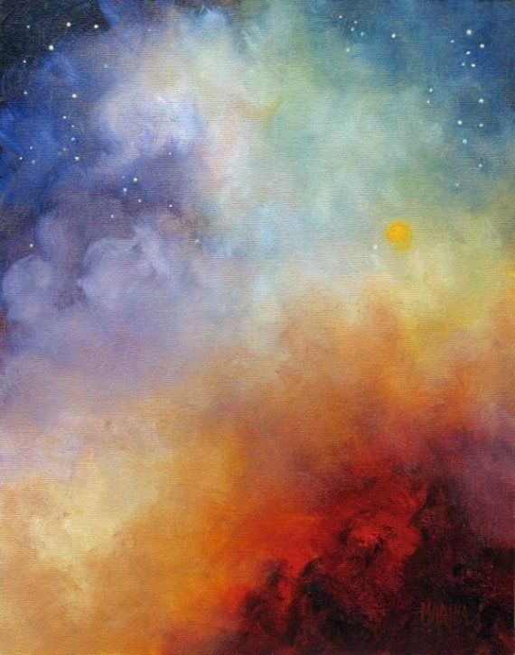 Celestial Fire Night Skyscape Original Art por MarinaPetroFineArt