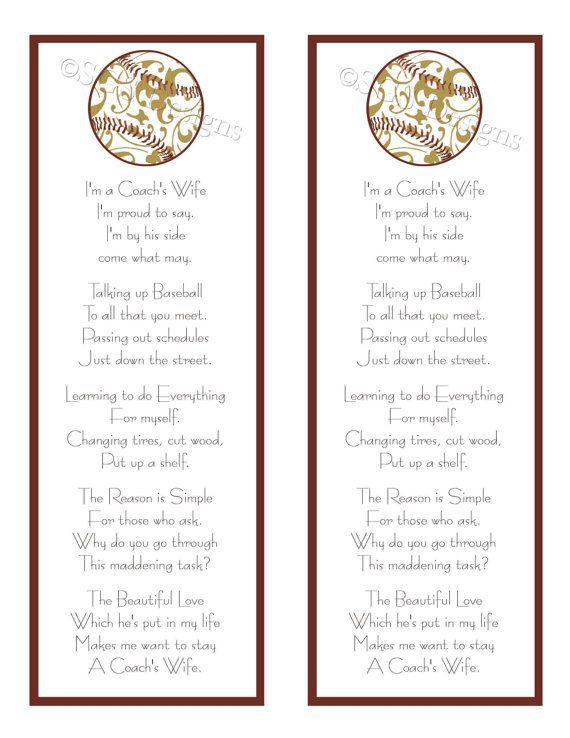 Coachs Wife Poem Printable by SouthernGypsySoul on Etsy, $5.00 Baseball Coaches