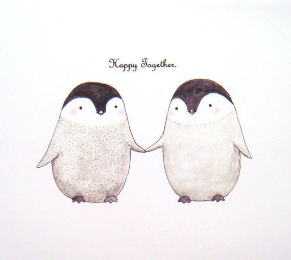 Cute Penguin Love Original Illustration Print 5×7 Grey by mikaart, $10.99