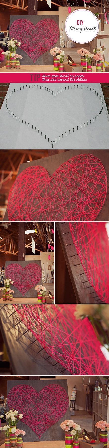 DIY String Heart diy craft crafts craft ideas diy ideas crafty diy decor diy hom