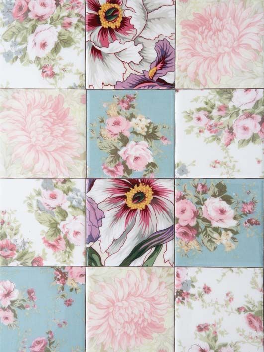 DIY::Decoupage fabric onto tiles  We have so much fabric we could do an entire w