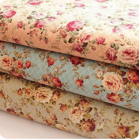 Floral Fabric/ Cotton Fabric/ Shabby chic/ Floral Cotton/ Green Pink Blue Fabric