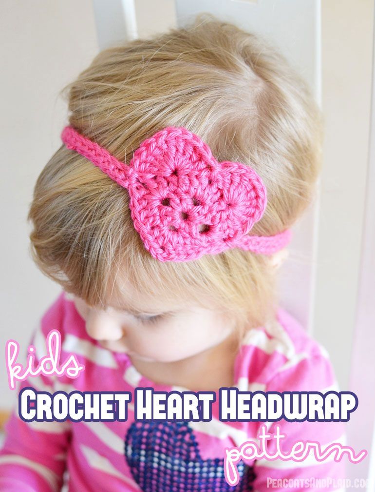 Free crochet pattern for this kids crochet heart headwrap/headband. Just in time