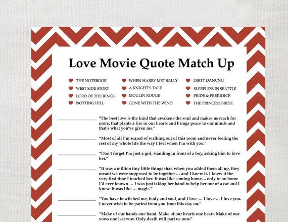 INSTANT Love Quote matchup Instant Download Bridal Shower Game